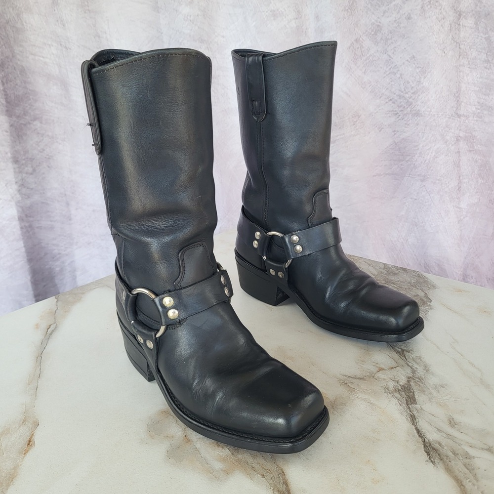 Sonora Double H West Harness Biker Boots Black Size 6 D Men's